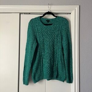 Talbots Green Cable Knit Sweater Women's Size L Long Sleeve Side Zip
